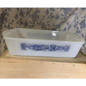 Vintage Glasbake Currier & Ives Harvest Loaf Pan Baking Dish